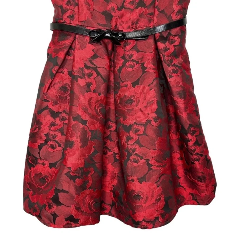 The Children’s Place Dress Red Floral Jacquard Belted Girls Size 10